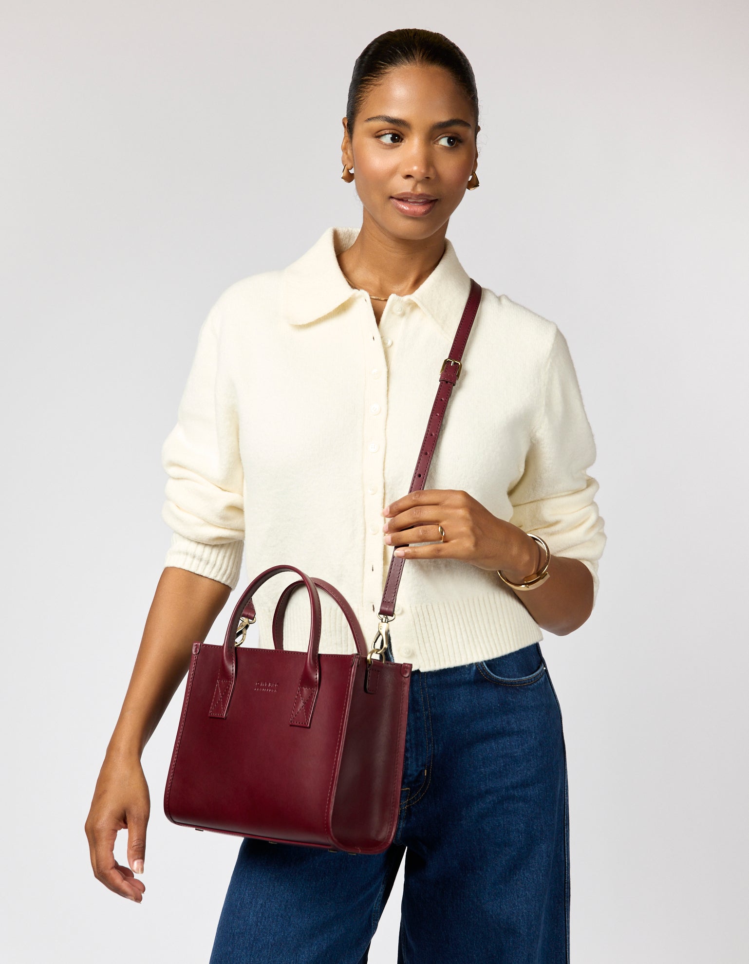 Jackie Midi + Leren Strap - Kersenrood Klassiek Leer