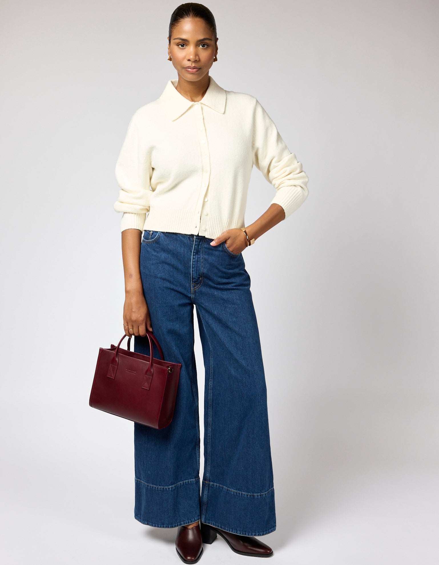 Jackie Midi + Webbing Strap - Kersenrood Klassiek Leer