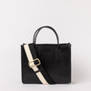 Front view of Jackie Midi in balck leather with strap