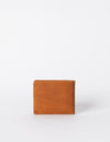 Cognac Leather fold over wallet. Square shape. Back product image.