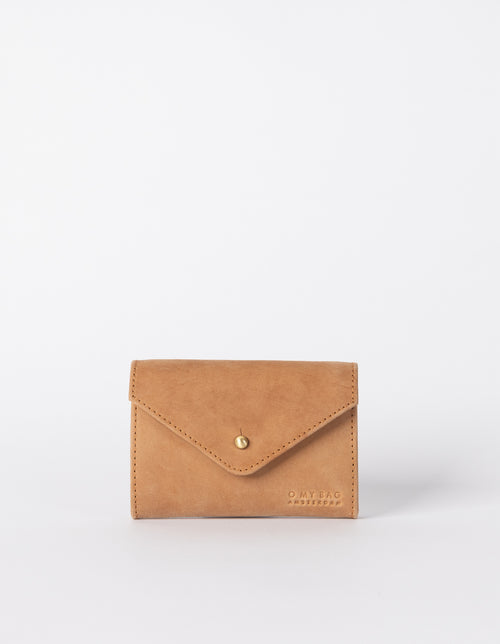 Camel Leather wallet. Envelope shape. Front product image.