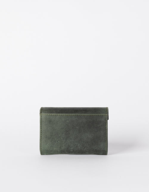 Green Leather wallet. Envelope shape. Back product image.