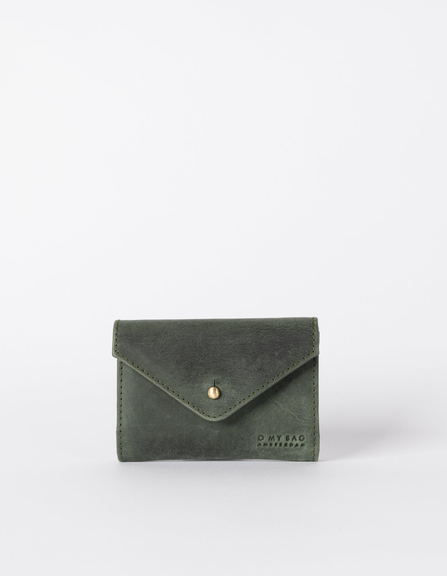 Green Leather wallet. Envelope shape. Front product image.