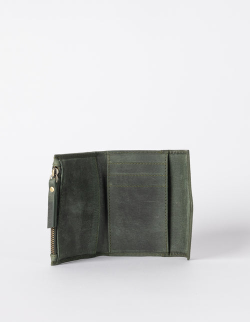 Green Leather wallet. Envelope shape. Inside product image.
