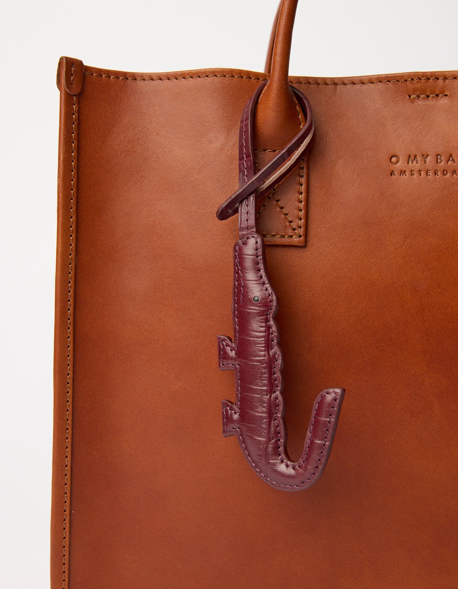 Crocodile Bag Charm - Dark Cherry Croco Print Leather