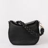 Front product image of Lana black soft grain leather crossbody bag with braided shoulder strap