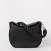 Front product image of Lana black soft grain leather crossbody bag with braided shoulder strap