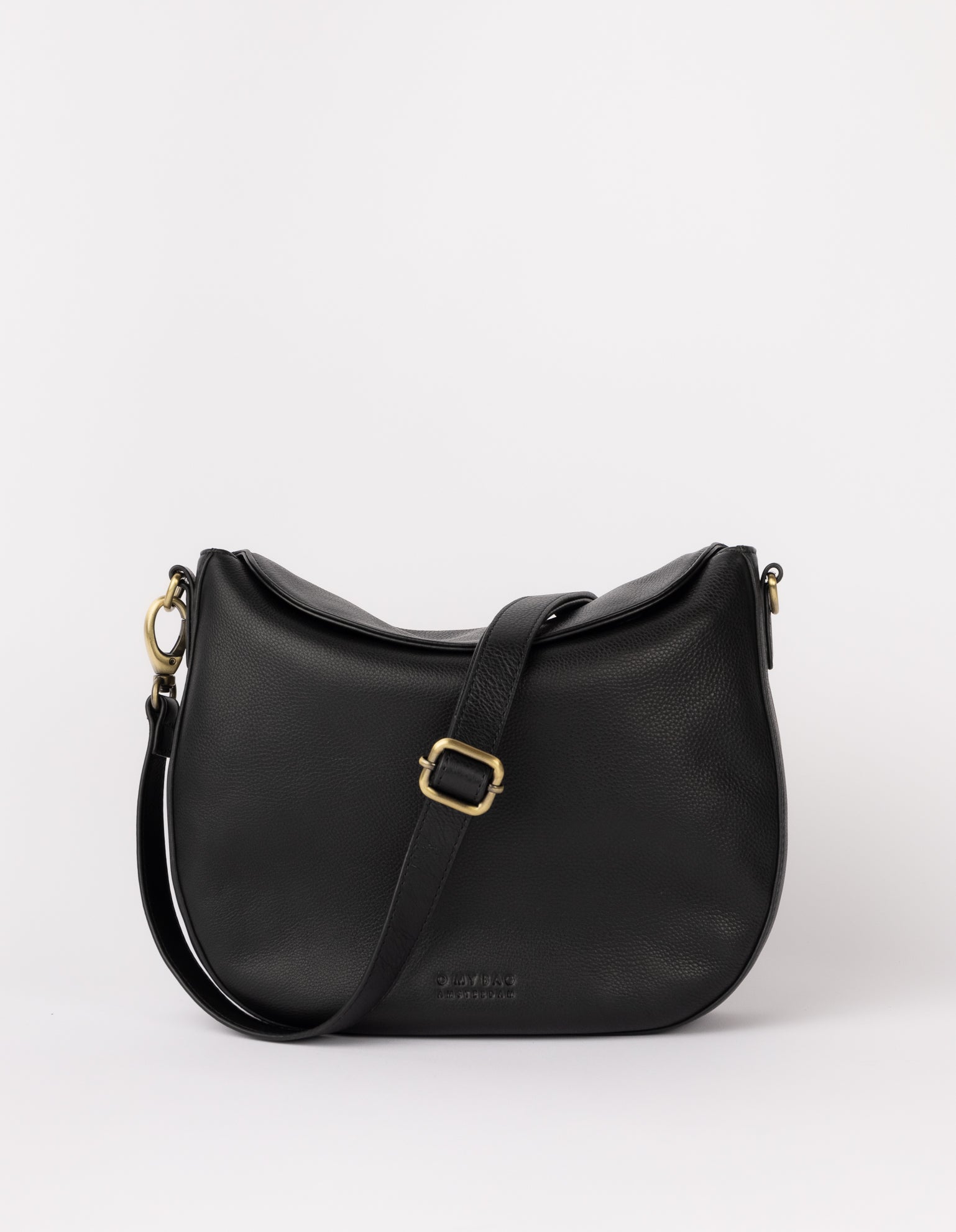 Front product image of Lana black soft grain leather crossbody bag with adjustable leather strap