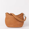 Front product image of Lana wild oak soft grain leather crossbody bag with braided shoulder strap