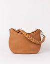 Front product image of Lana wild oak soft grain leather crossbody bag with braided shoulder strap