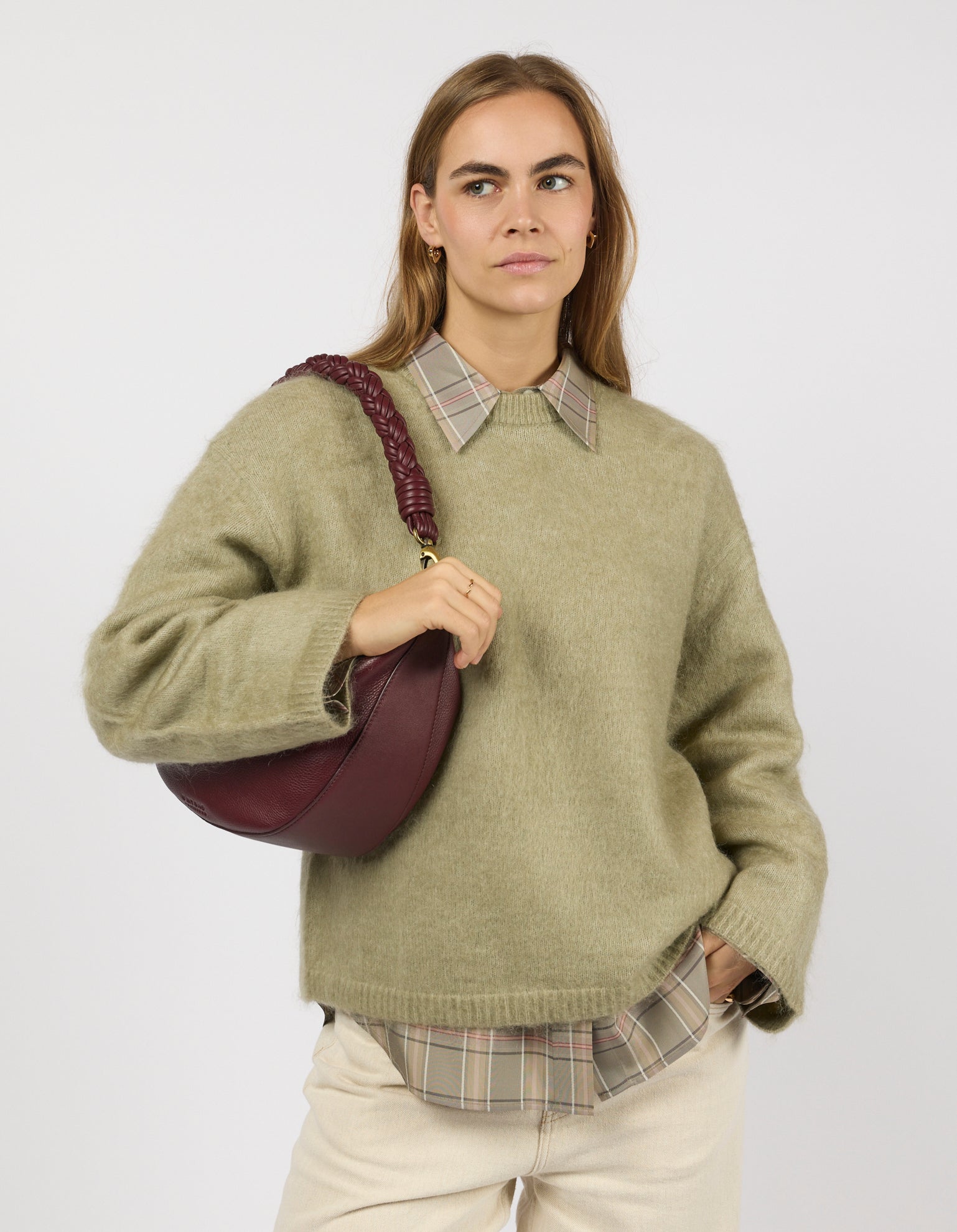 Leo Maxi Twisted Handle - Dark Cherry Soft Grain Leather
