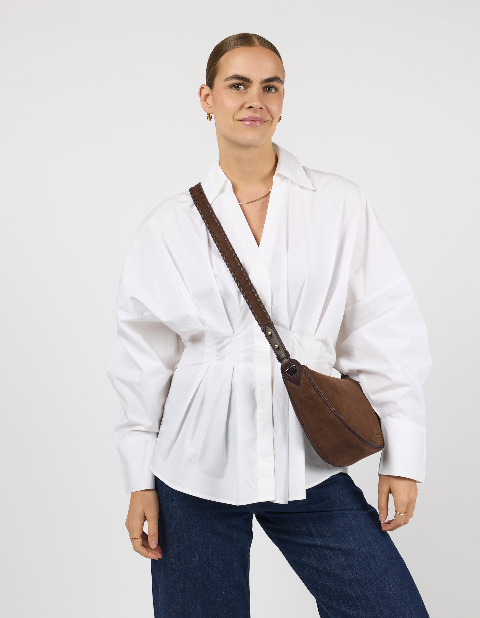 Leo Midi Crossbody Strap - Chocolate Suède with Classic Leather