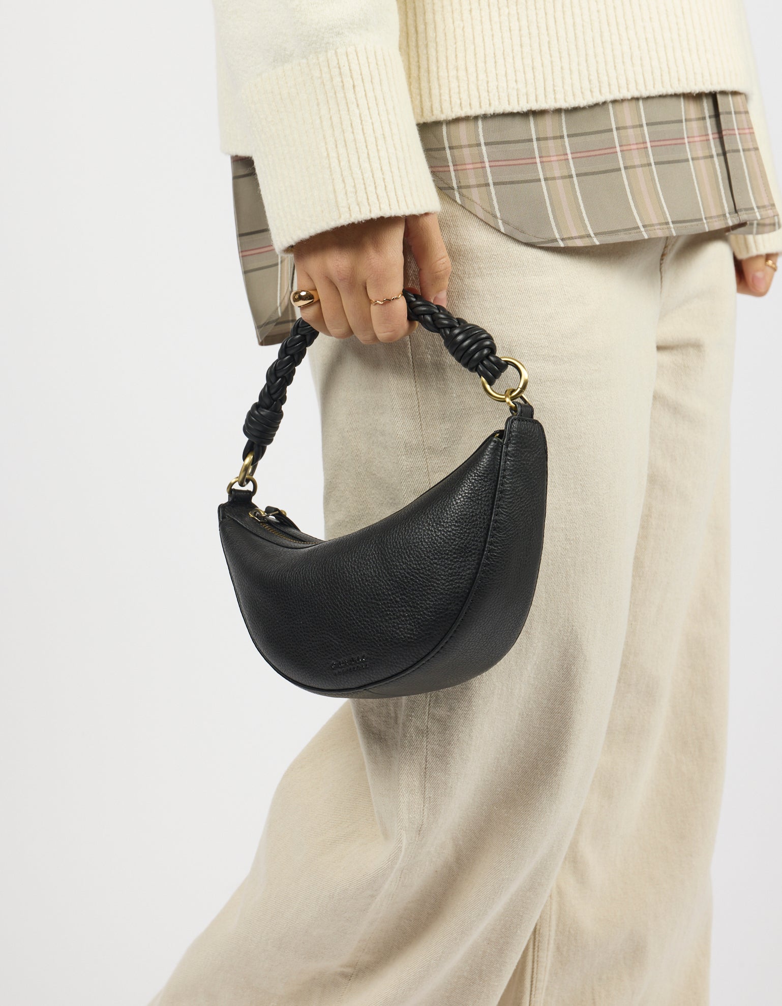 Leo Mini Twisted Handle - Black Soft Grain Leather