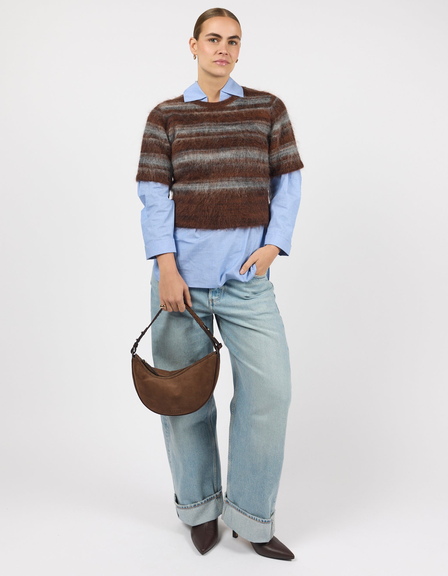 Leo Midi Shoulder Strap - Chocolate Suède with Classic Leather