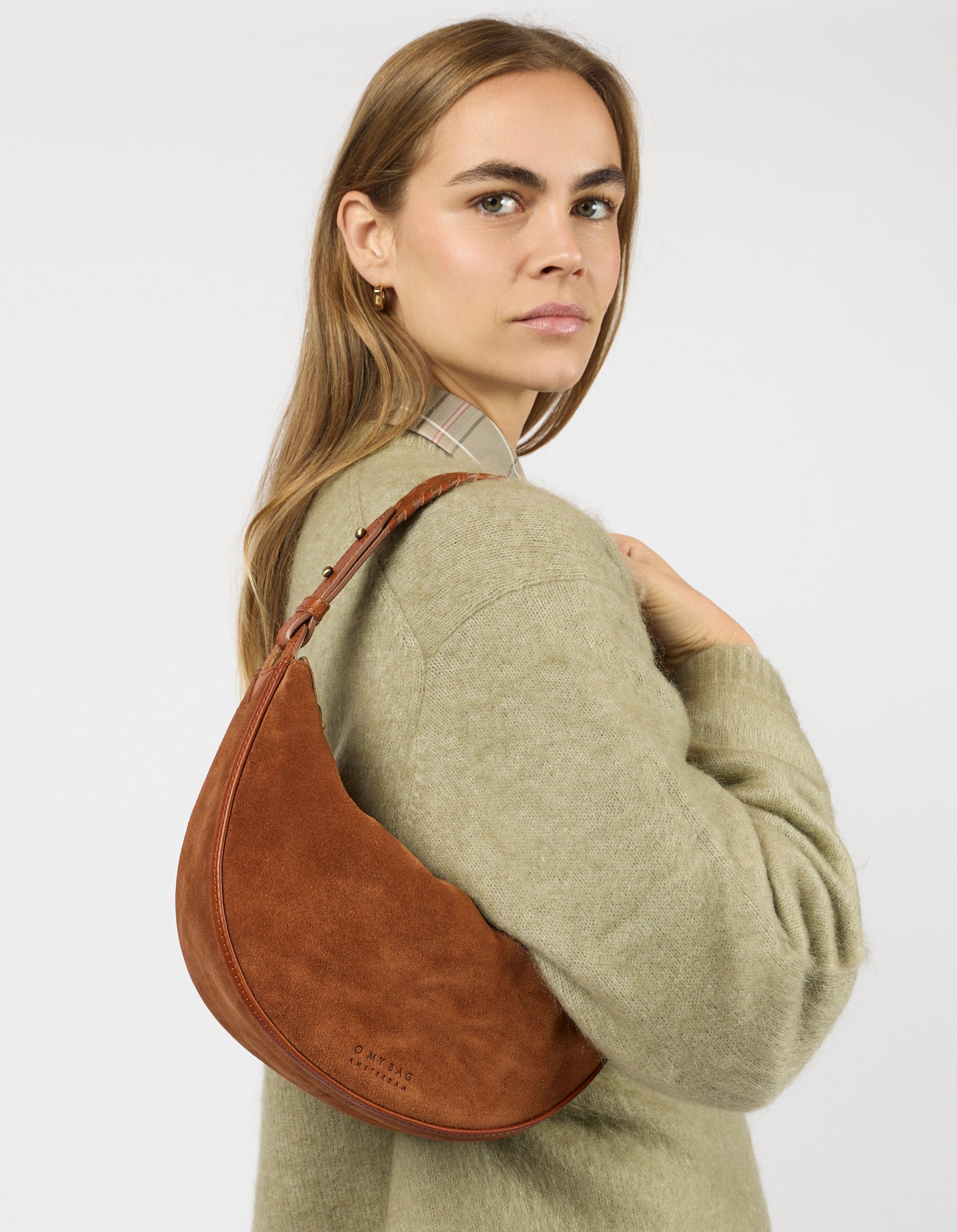 Leo Midi Shoulder Strap - Cognac Suède with Classic Leather