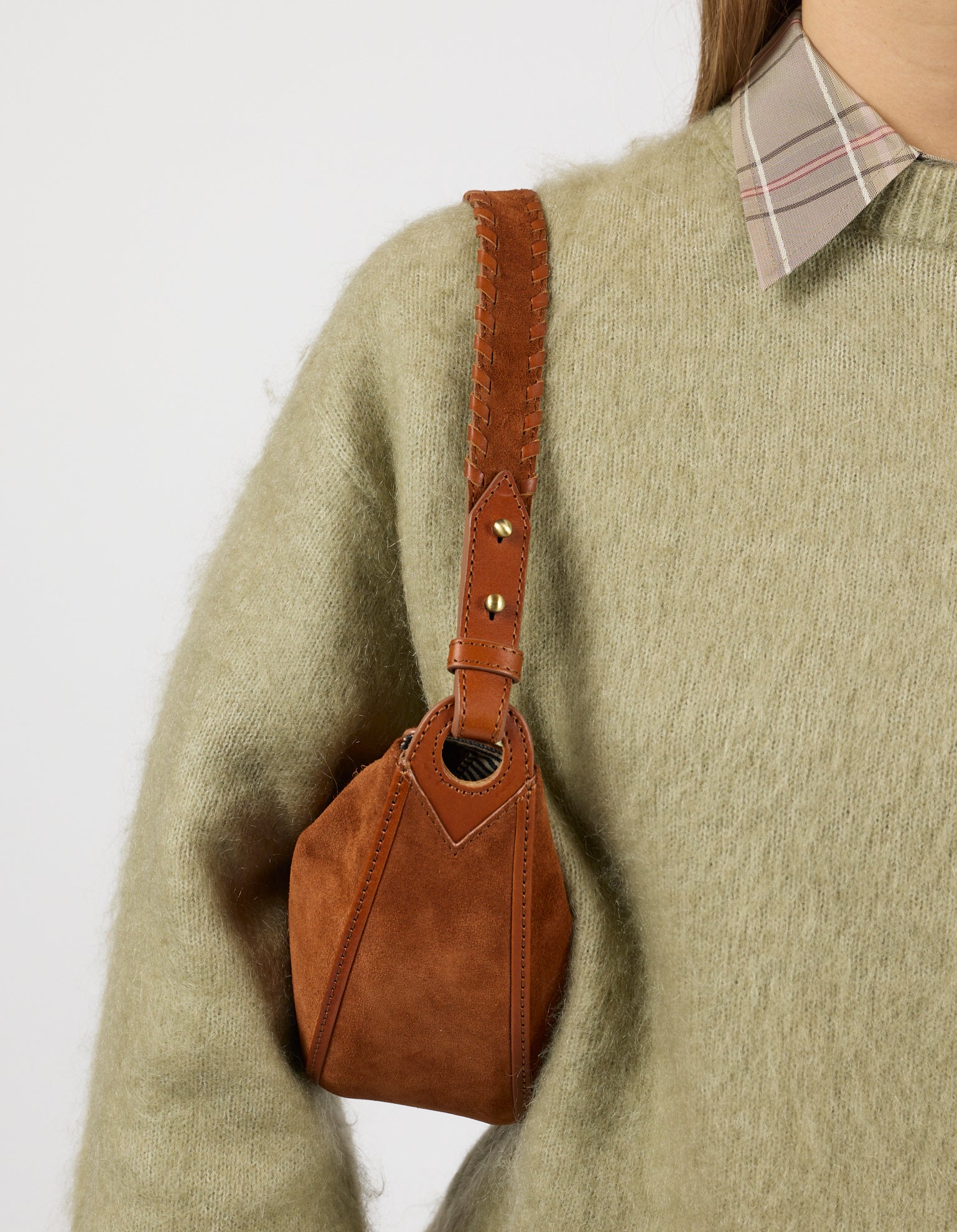 Leo Midi Shoulder Strap - Cognac Suède with Classic Leather