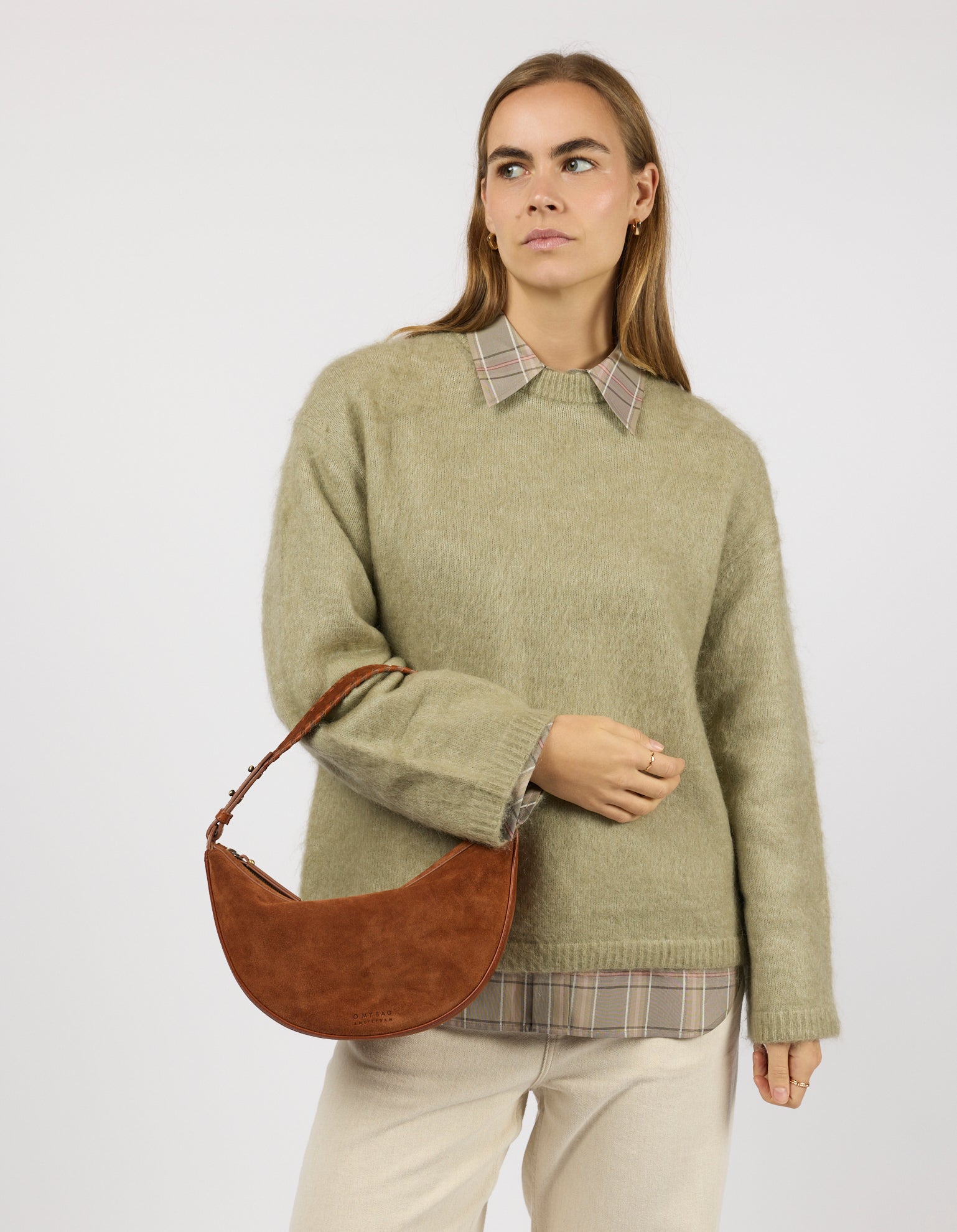 Leo Midi Shoulder Strap - Cognac Suède with Classic Leather