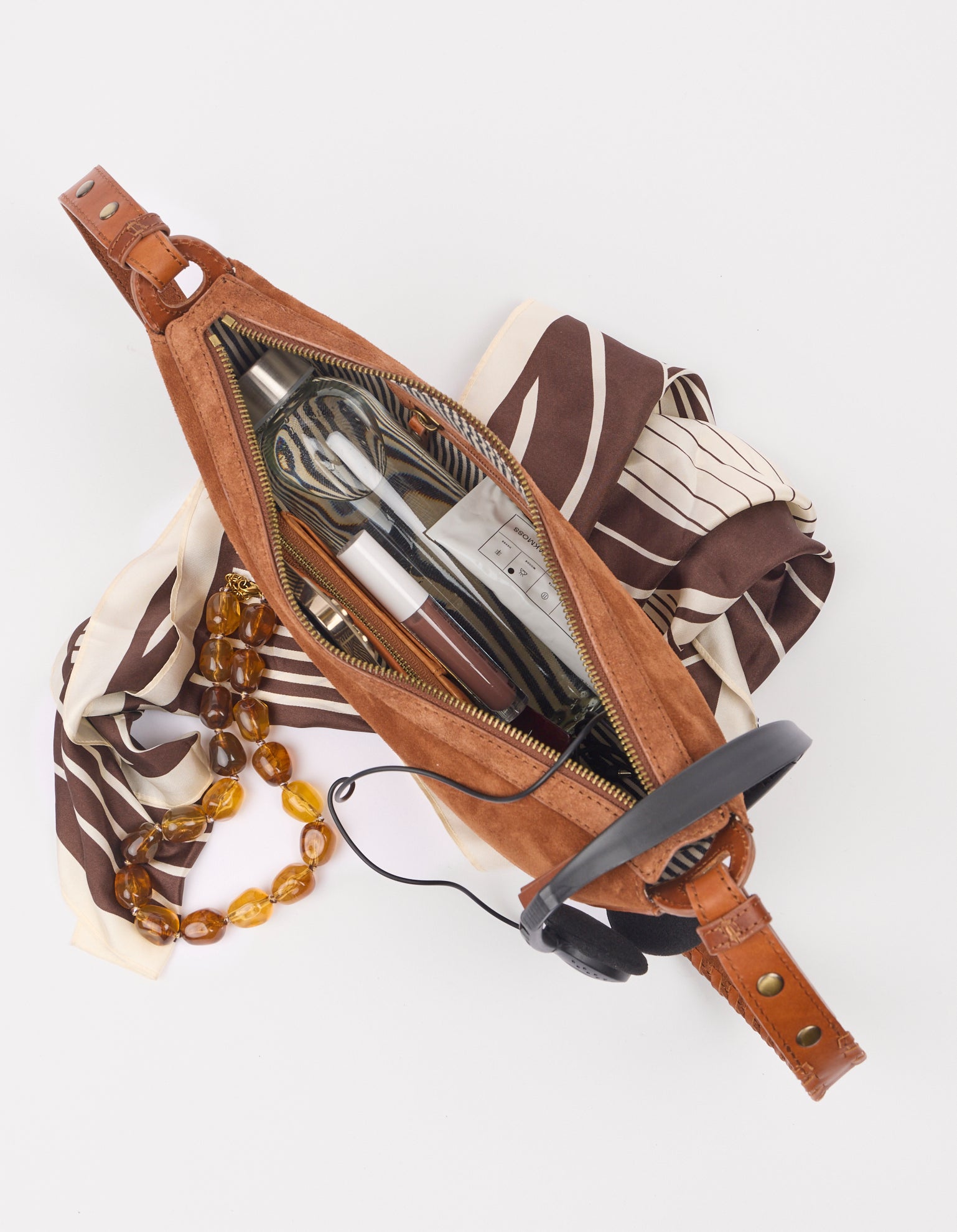 Leo Midi Shoulder Strap - Cognac Suède with Classic Leather