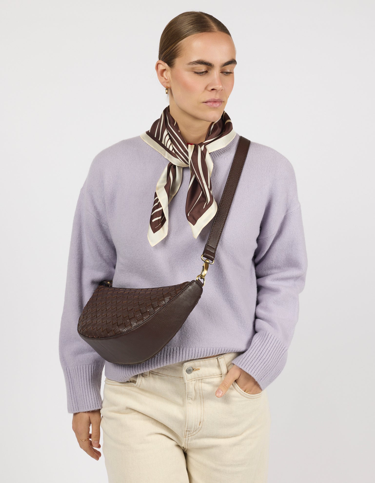 Leo Midi - Chocolate Woven Soft Grain Leather