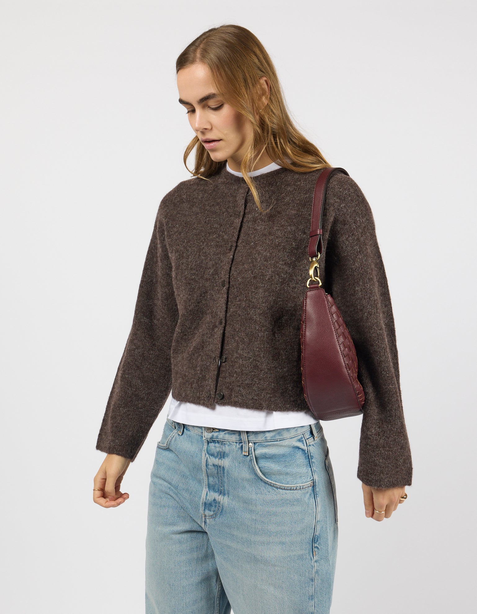 Leo Midi - Dark Cherry Woven Soft Grain Leather