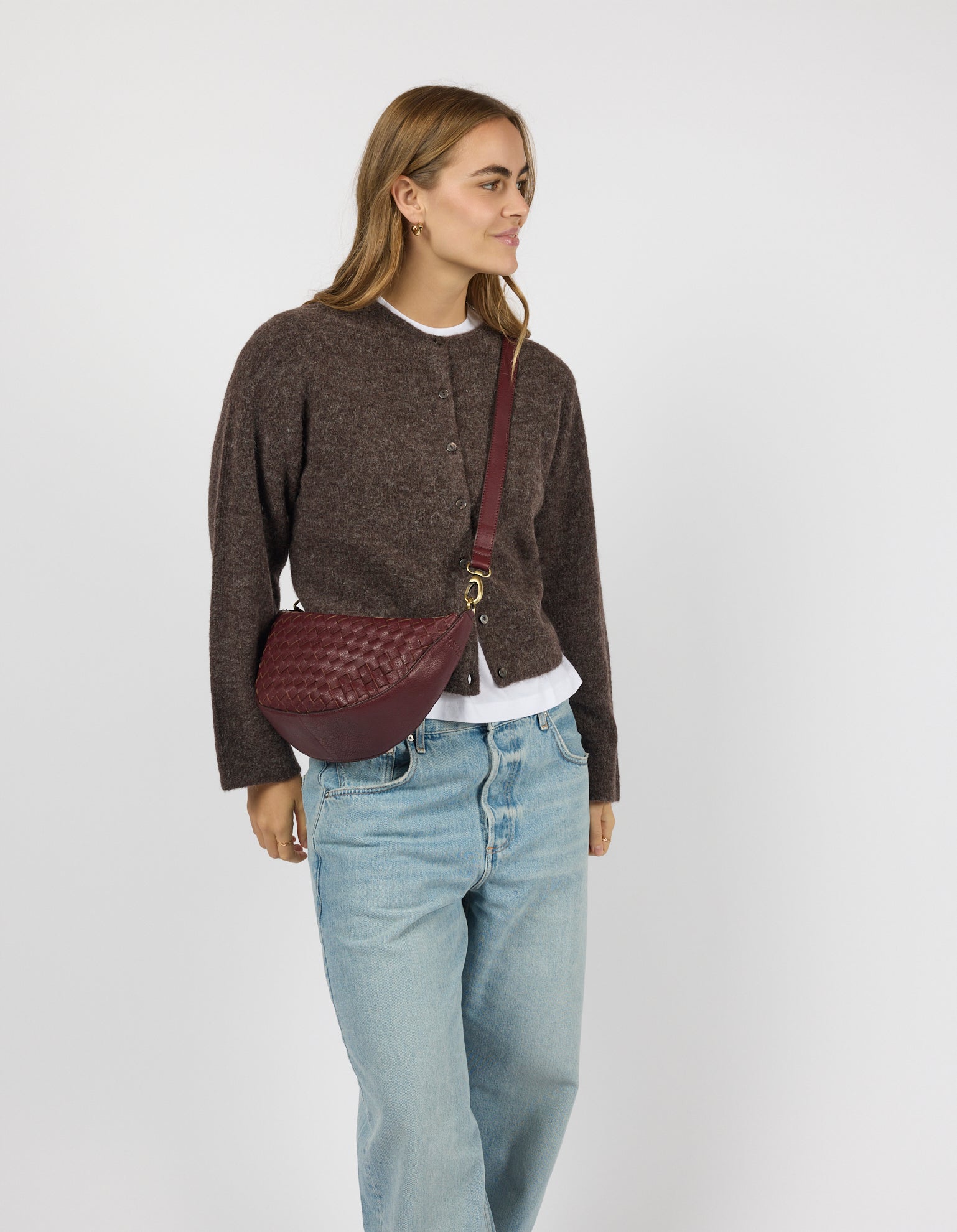 Leo Midi - Dark Cherry Woven Soft Grain Leather