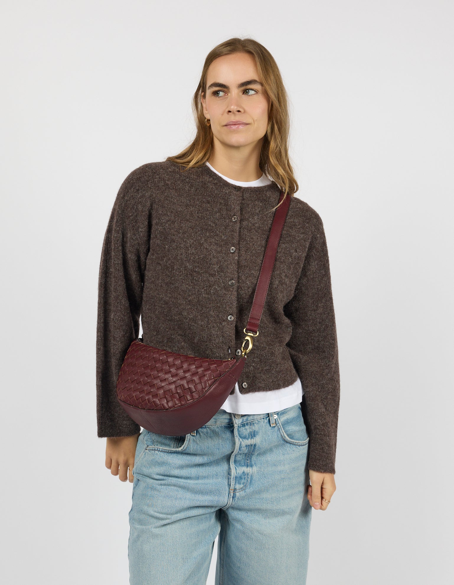 Leo Midi - Dark Cherry Woven Soft Grain Leather