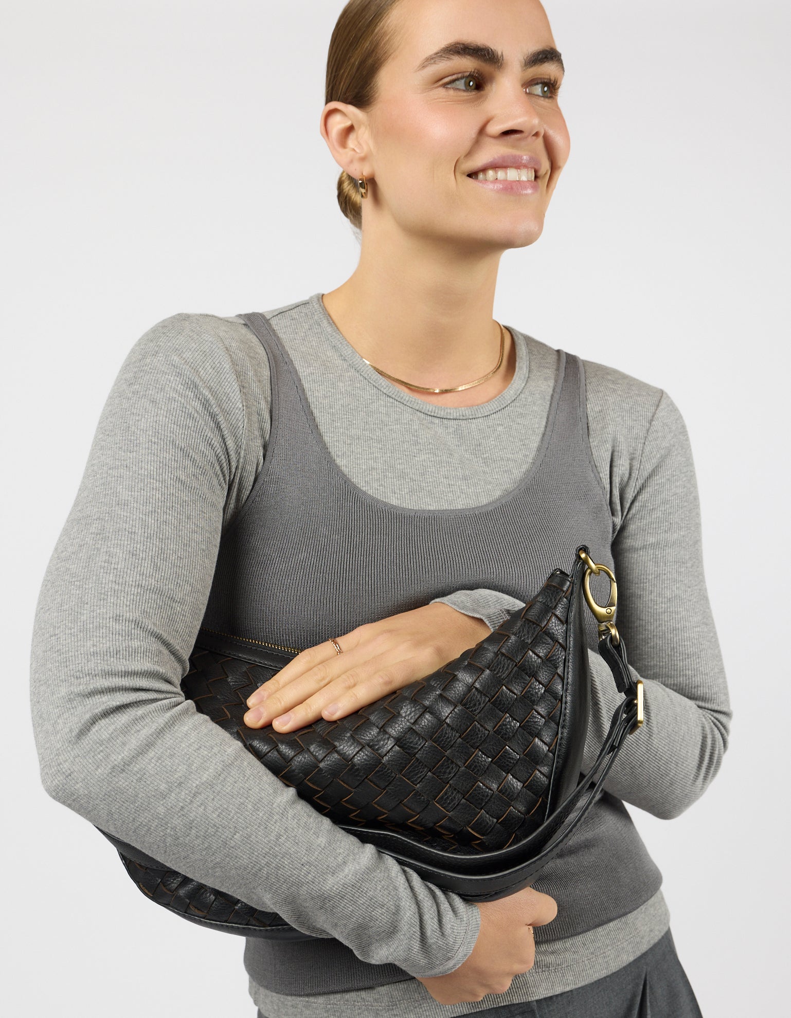 Leo Maxi - Black Woven Soft Grain Leather