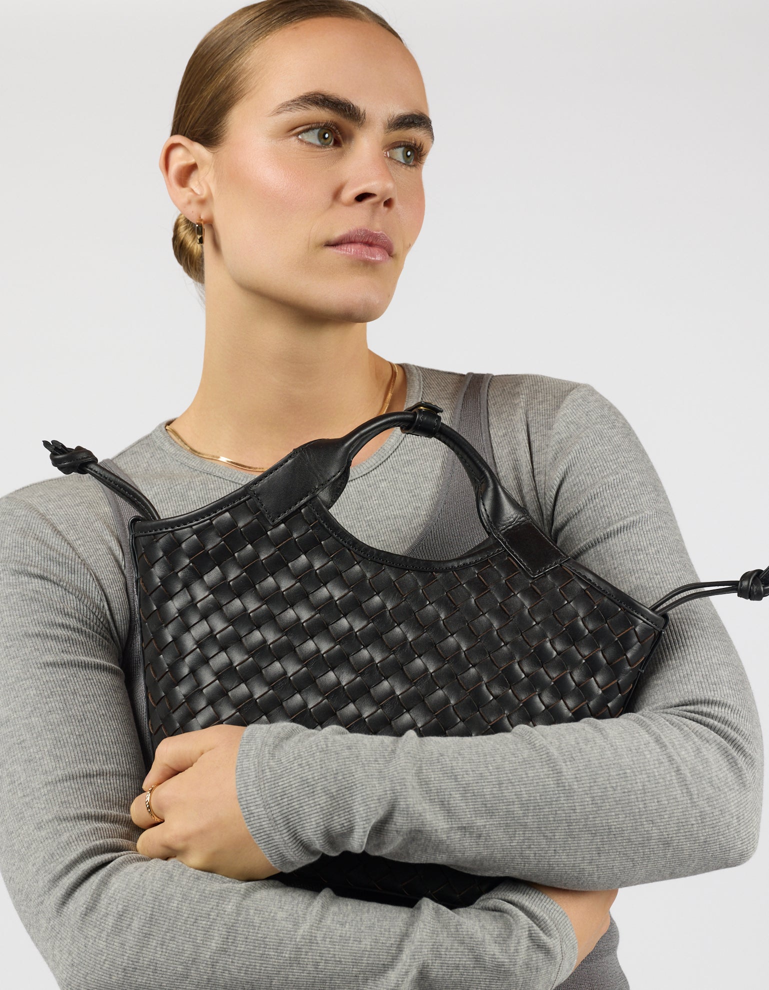 Mara Midi - Black Woven Classic Leather