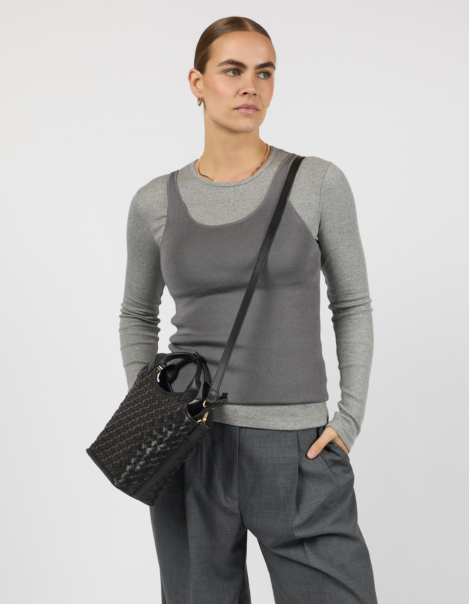 Mara Midi - Black Woven Classic Leather