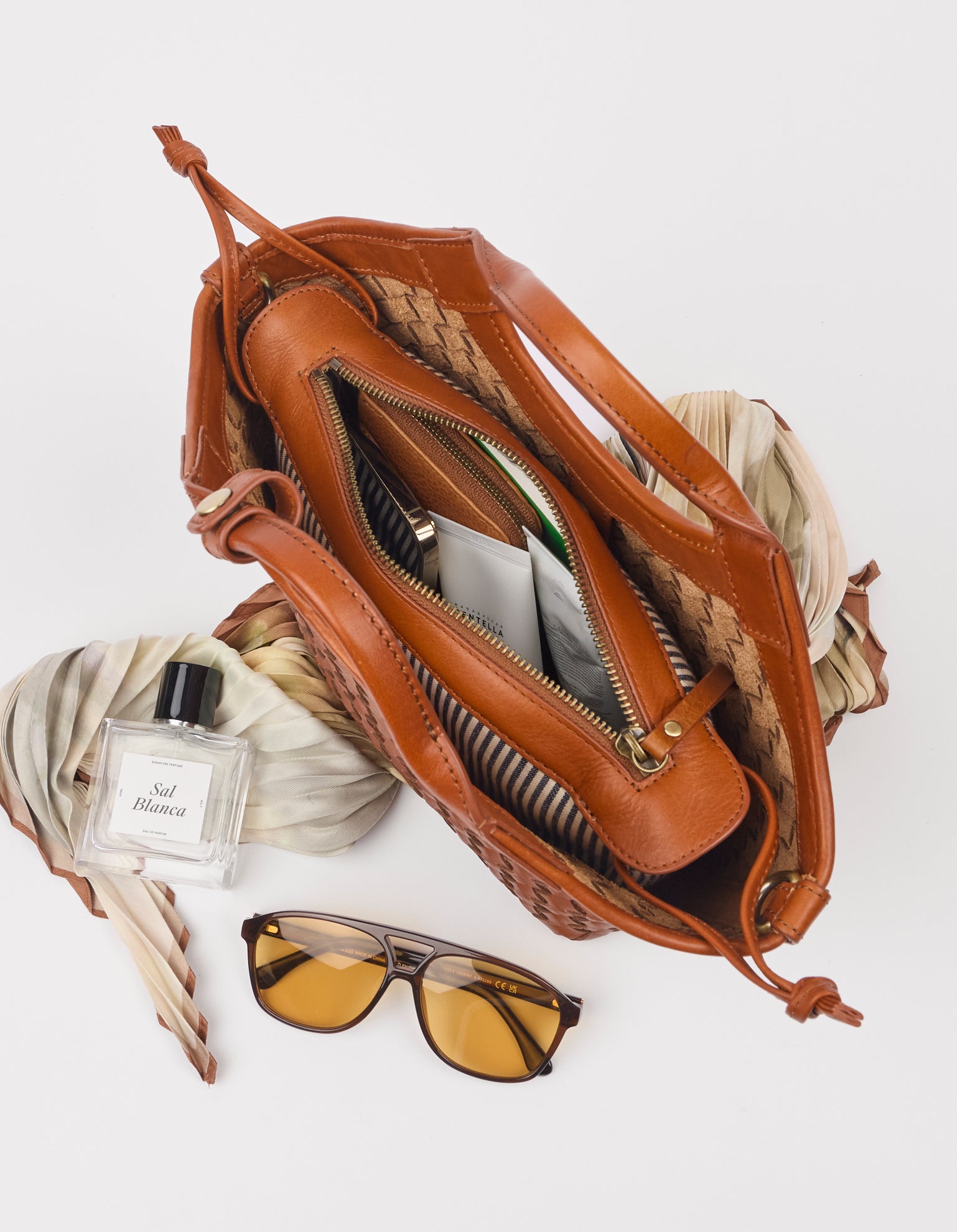 Mara Midi - Cognac Woven Classic Leather