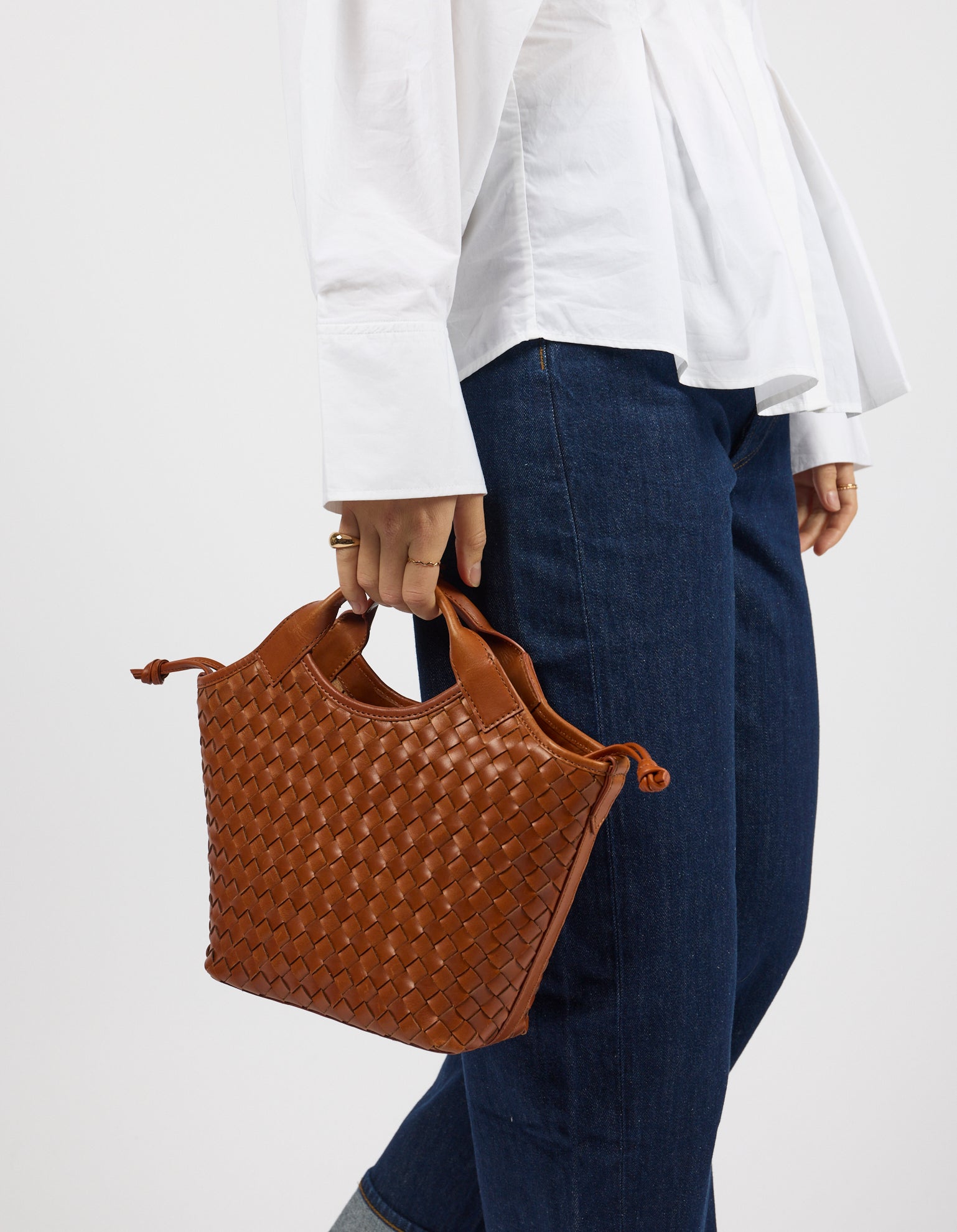 Mara Midi - Cognac Woven Classic Leather
