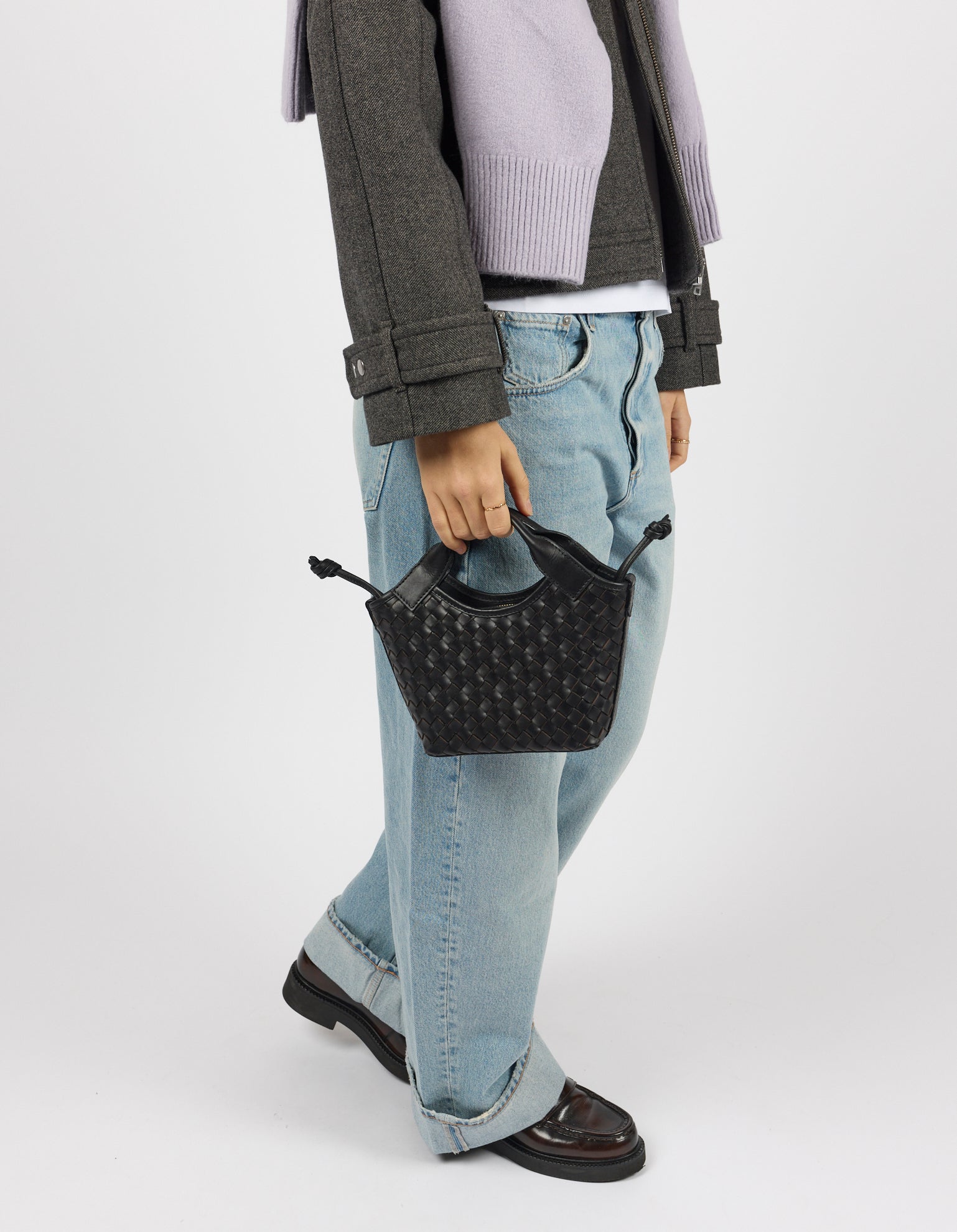 Mara Mini - Black Woven Classic Leather