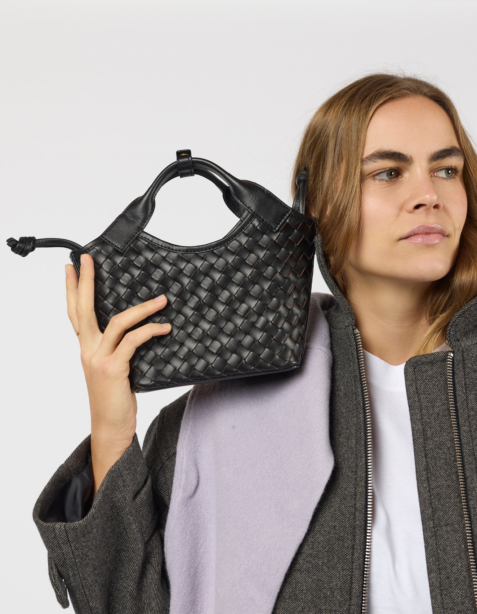 Mara Mini - Black Woven Classic Leather