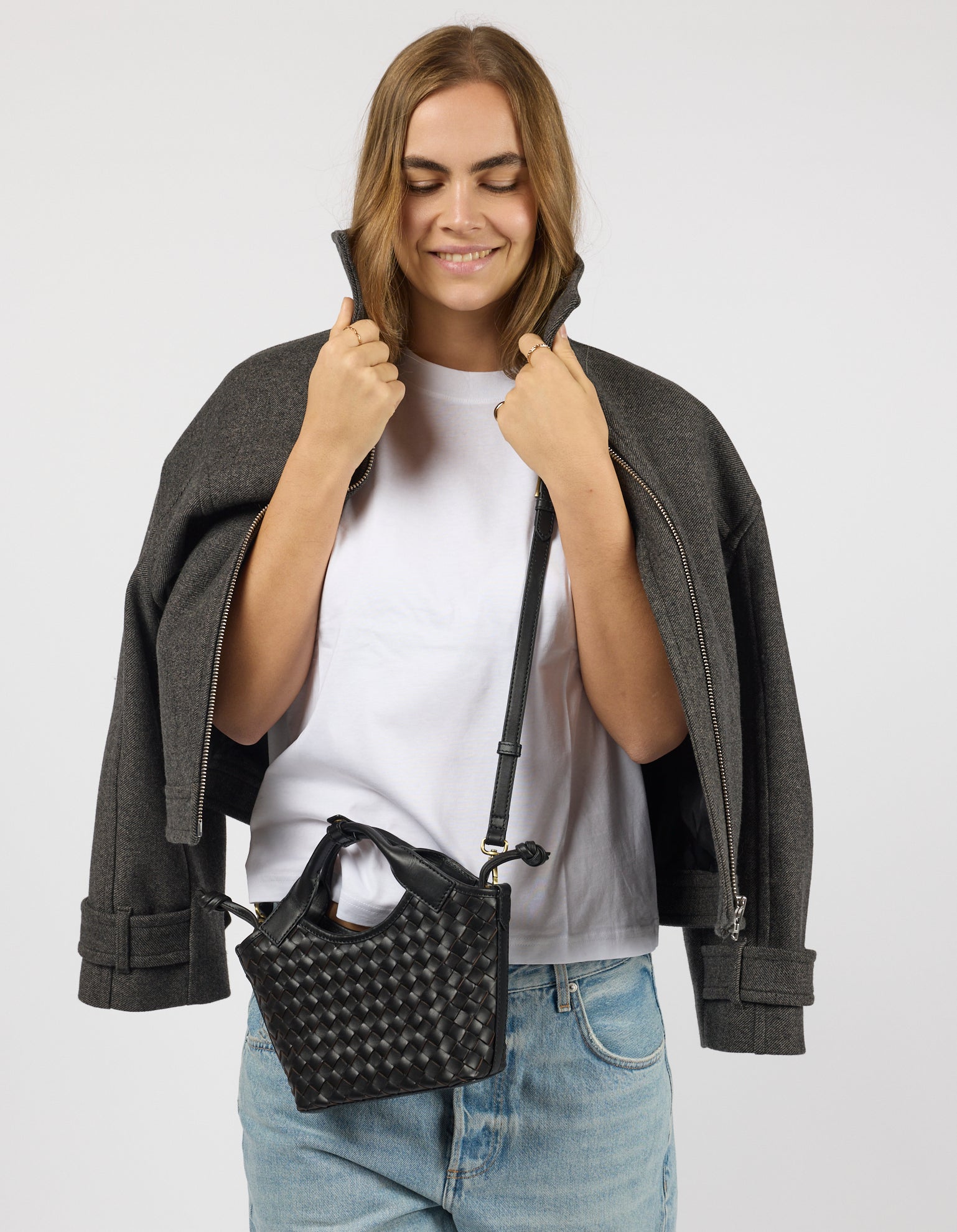 Mara Mini - Black Woven Classic Leather