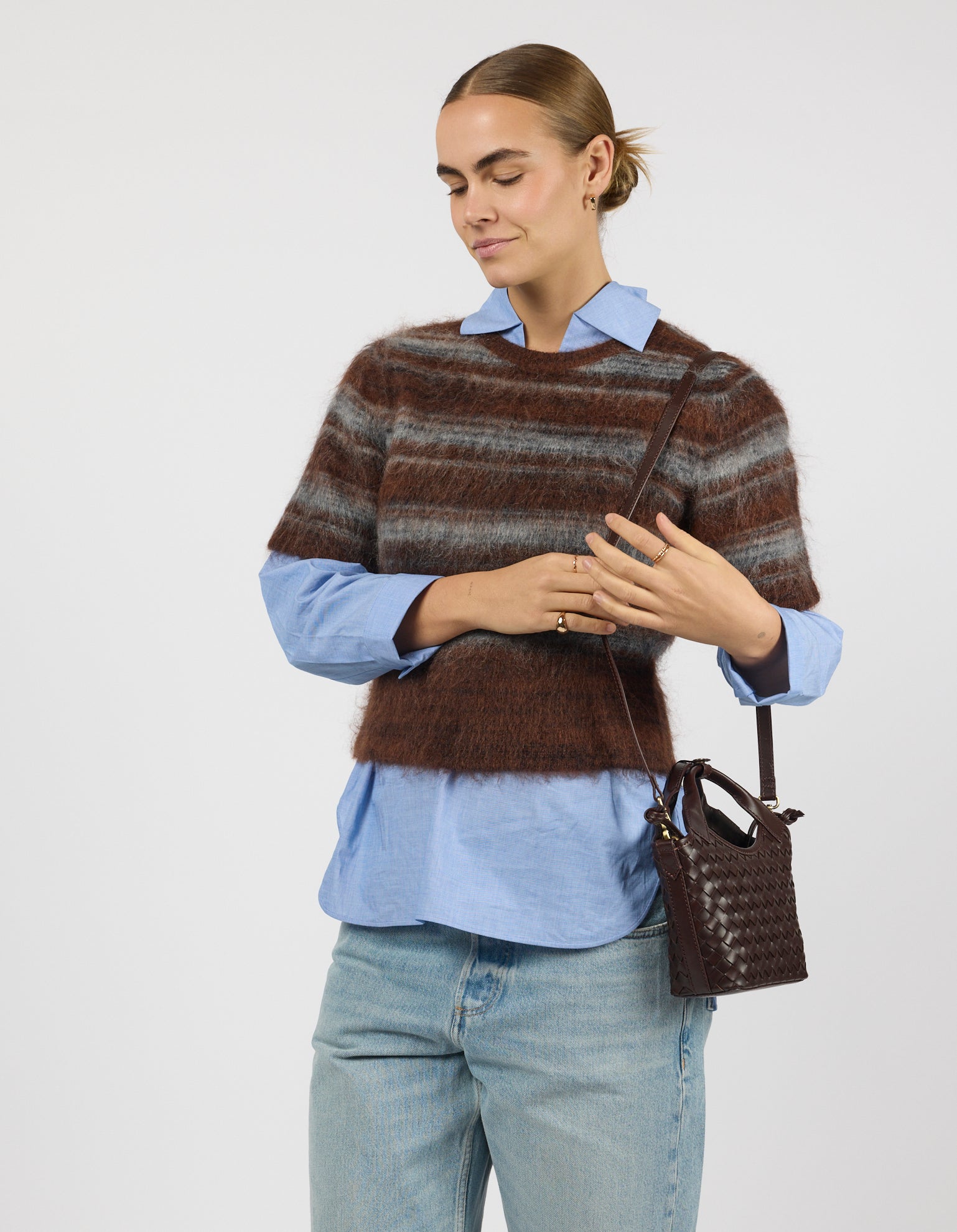 Mara Mini - Chocolate Woven Classic Leather