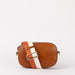 Front product image of Maya cognac classic leather crossbody bag with adjustable leather strap