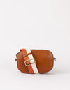 Front product image of Maya cognac classic leather crossbody bag with adjustable leather strap