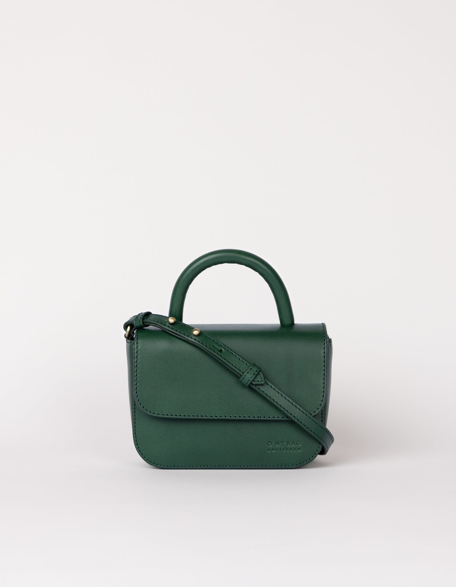 Front product image of Nano Bag pine green classic leather crossbody bag with adjustable leather strap