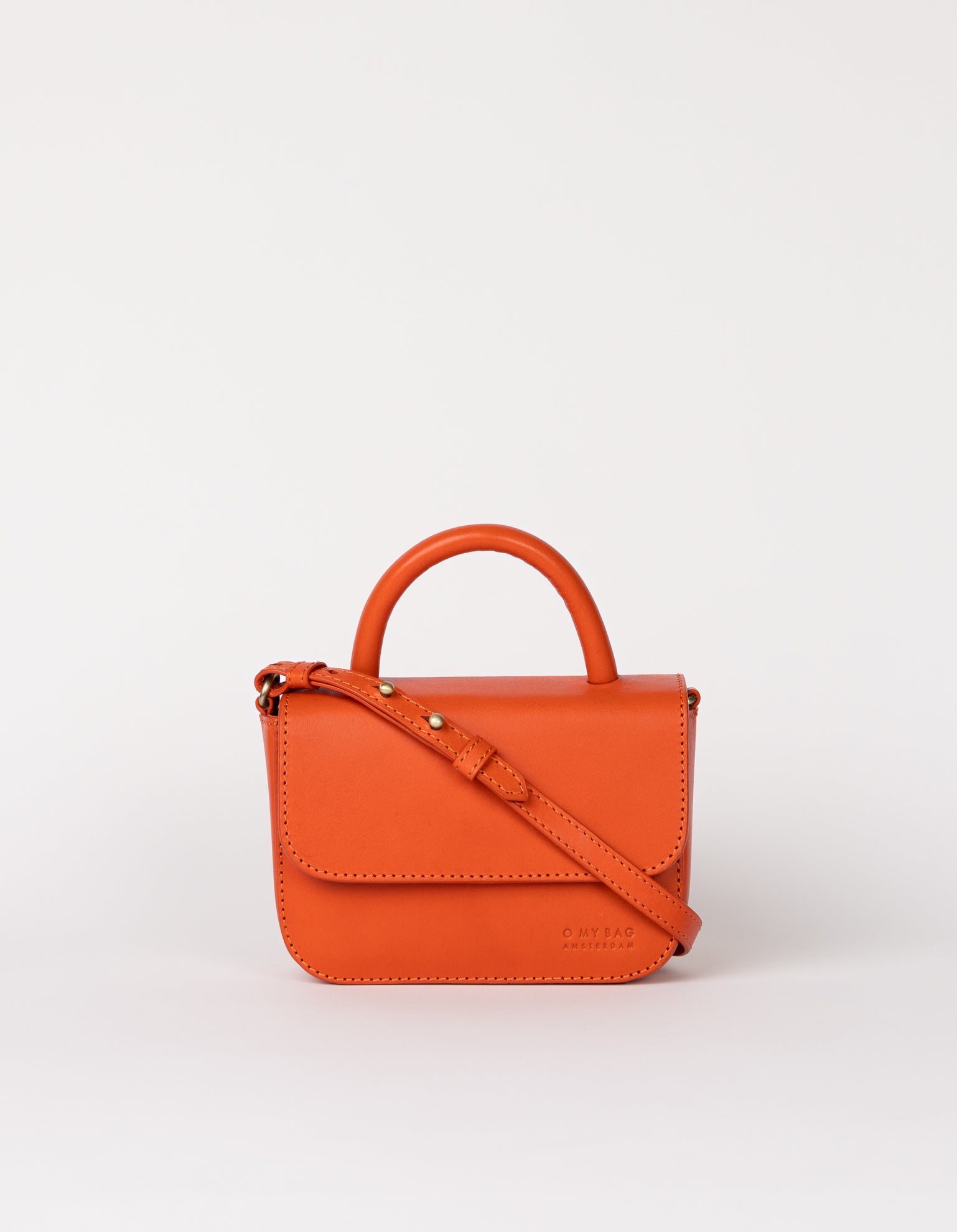 Front product image of Nano Bag tangerine classic leather crossbody bag with adjustable leather strap