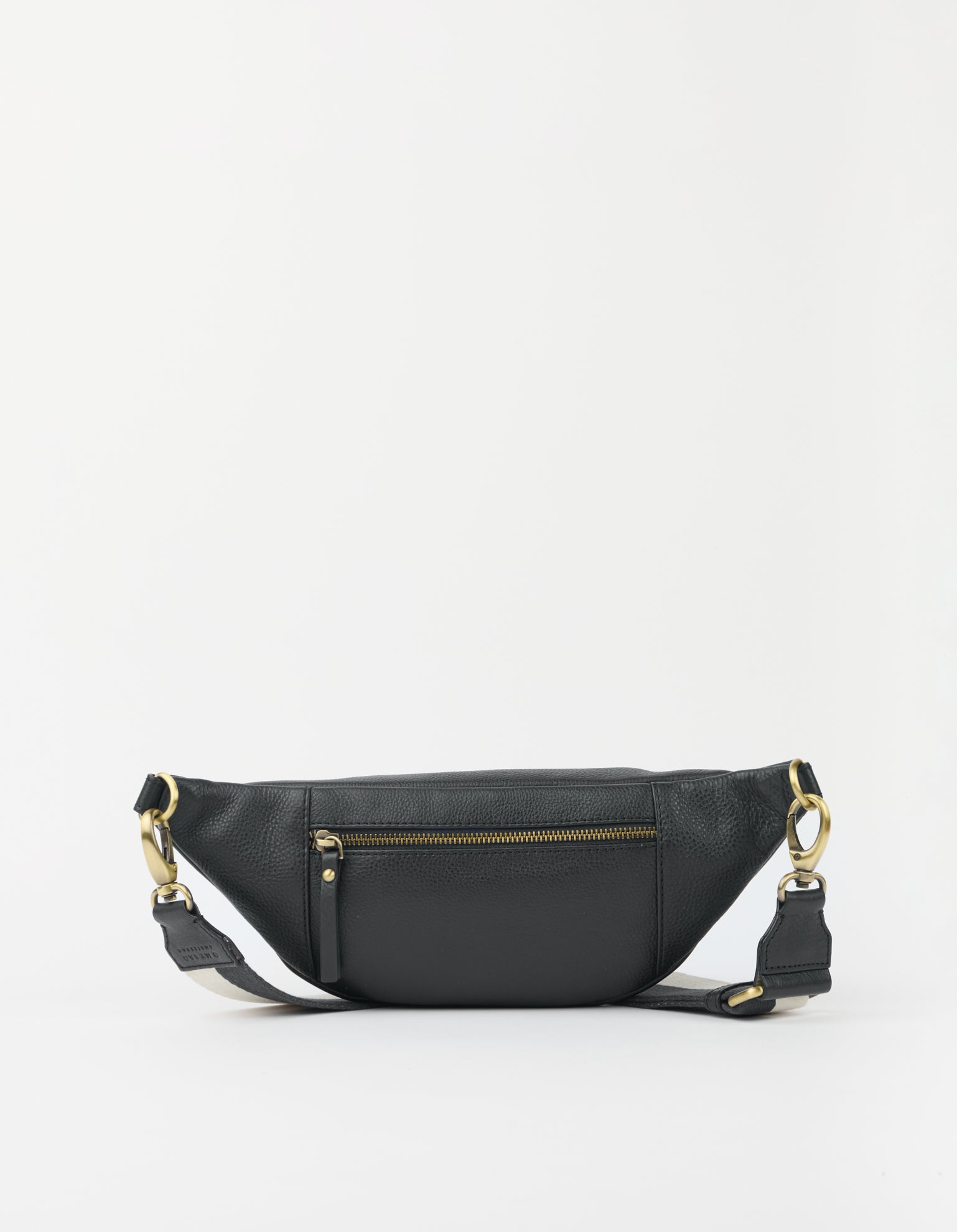 Niko Bum Bag w/Webbing Strap Striped - Black Soft Grain Leather
