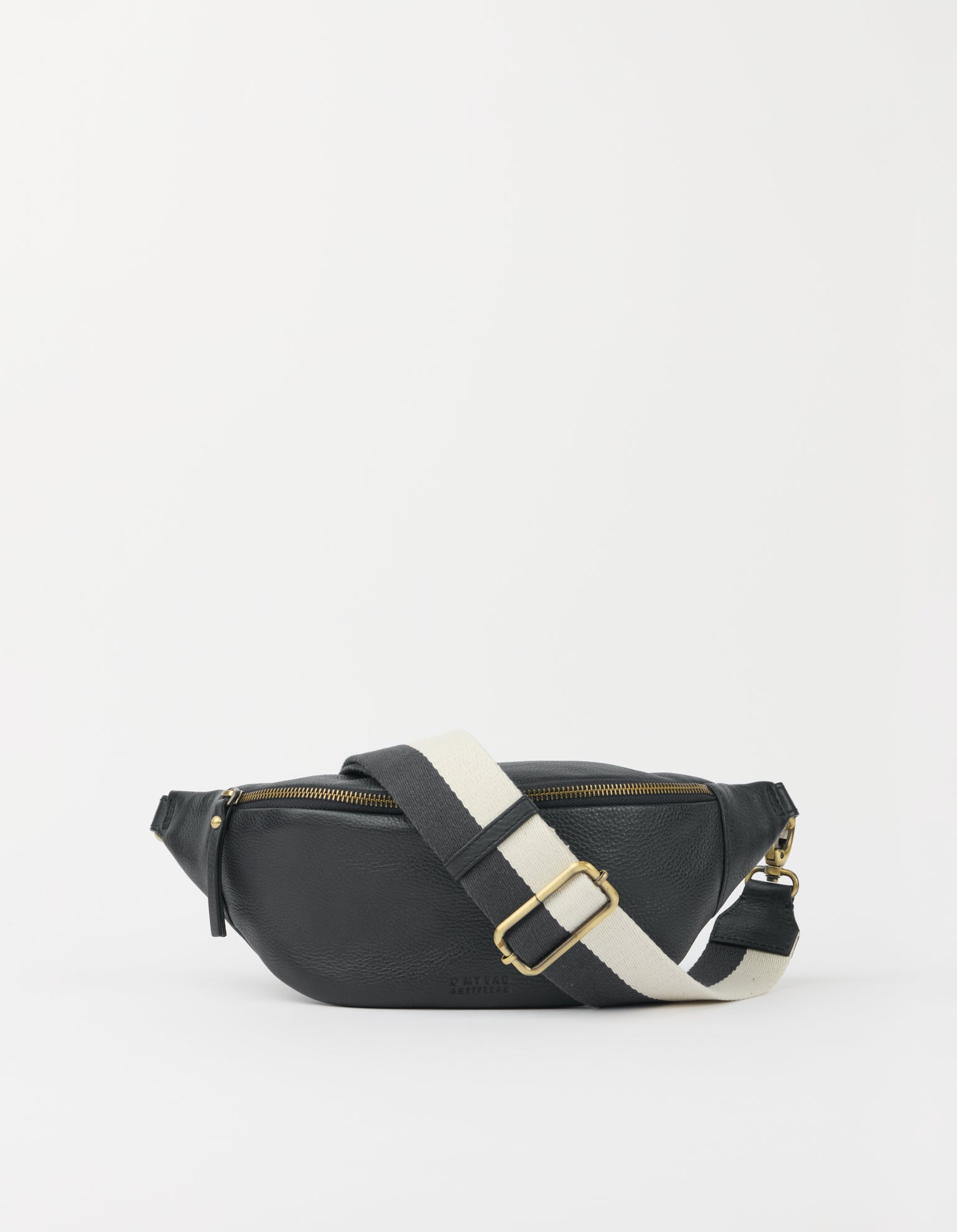 Niko Bum Bag w/Webbing Strap Striped - Black Soft Grain Leather