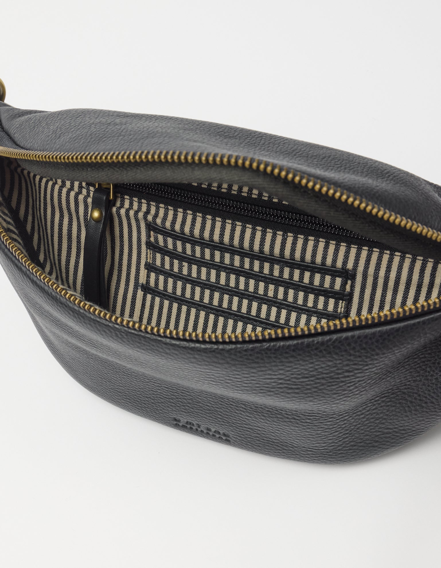 Niko Bum Bag w/Webbing Strap Striped - Black Soft Grain Leather