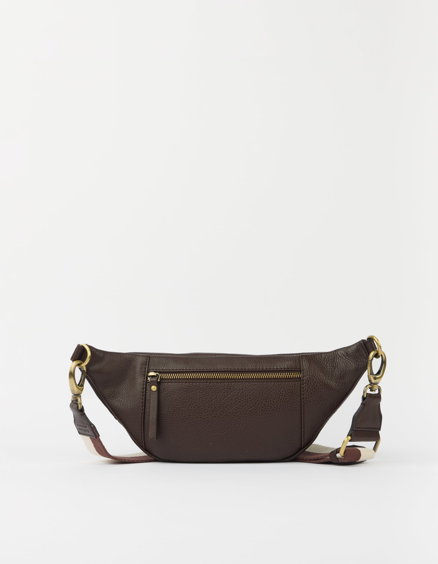 Niko Bum Bag w/Webbing Strap Striped - Chocolate Soft Grain Leather