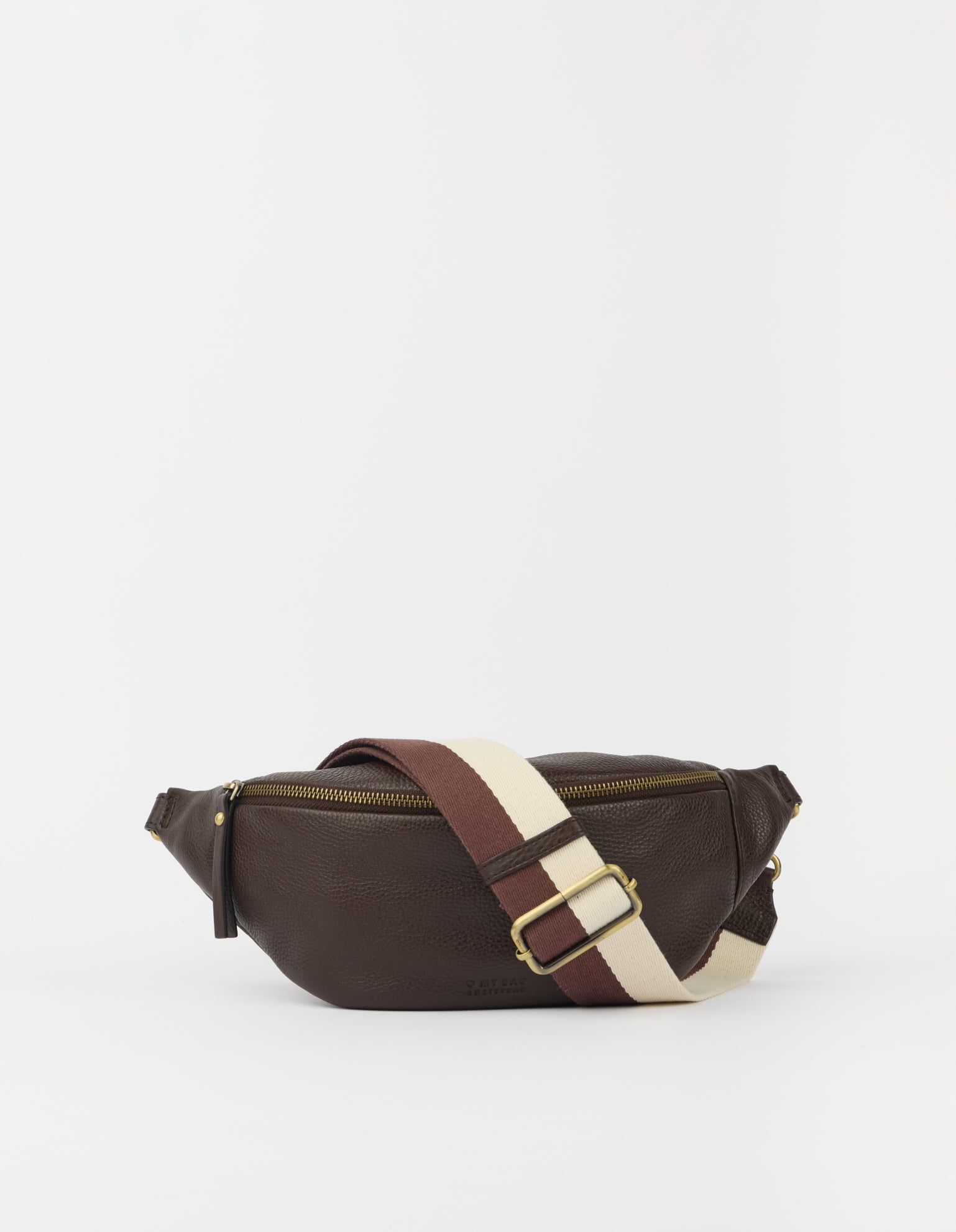 Niko Bum Bag w/Webbing Strap Striped - Chocolate Soft Grain Leather