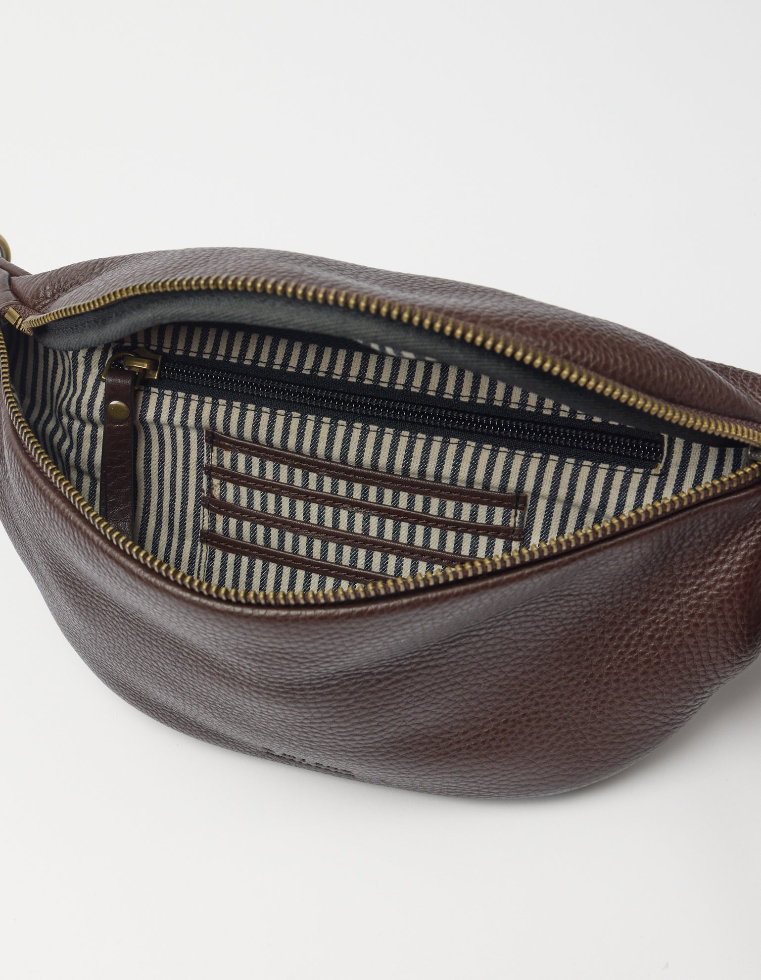 Niko Bum Bag w/Webbing Strap Striped - Chocolate Soft Grain Leather