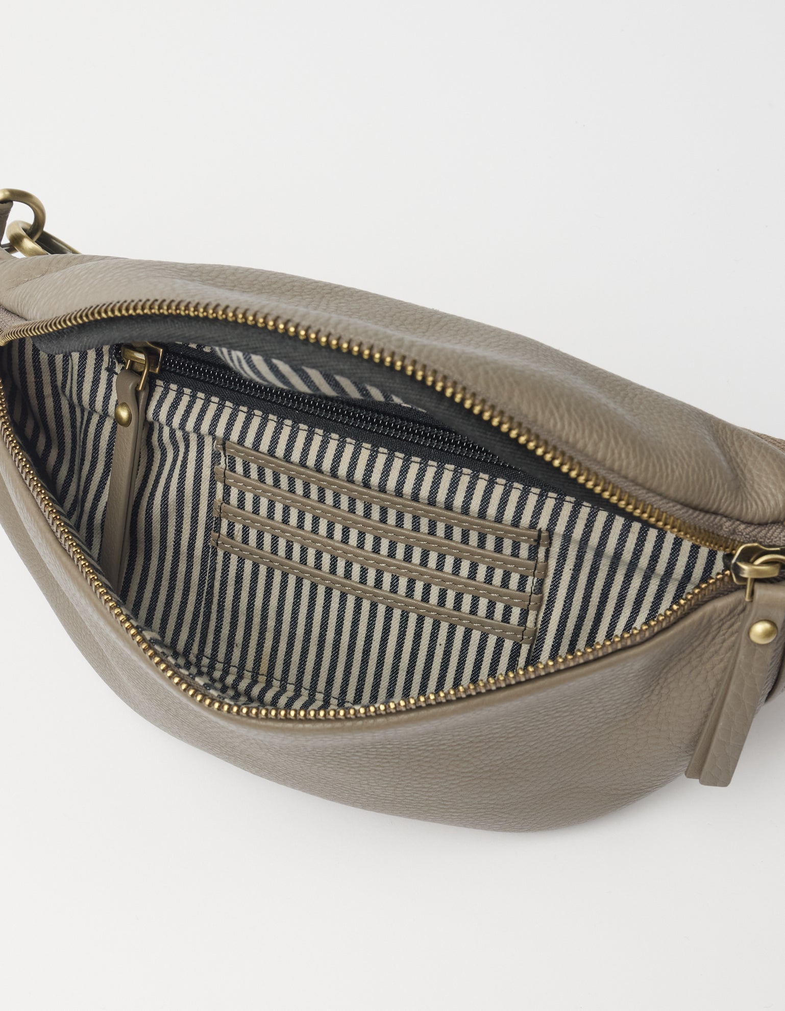 Niko Bum Bag w/Webbing Strap Striped - Clay Soft Grain Leather