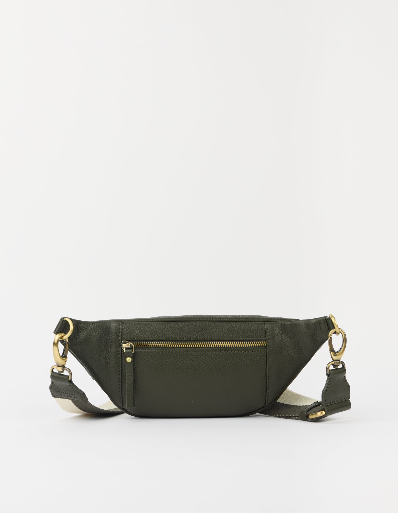 Niko Bum Bag w/Webbing Strap Striped - Moss Soft Grain Leather