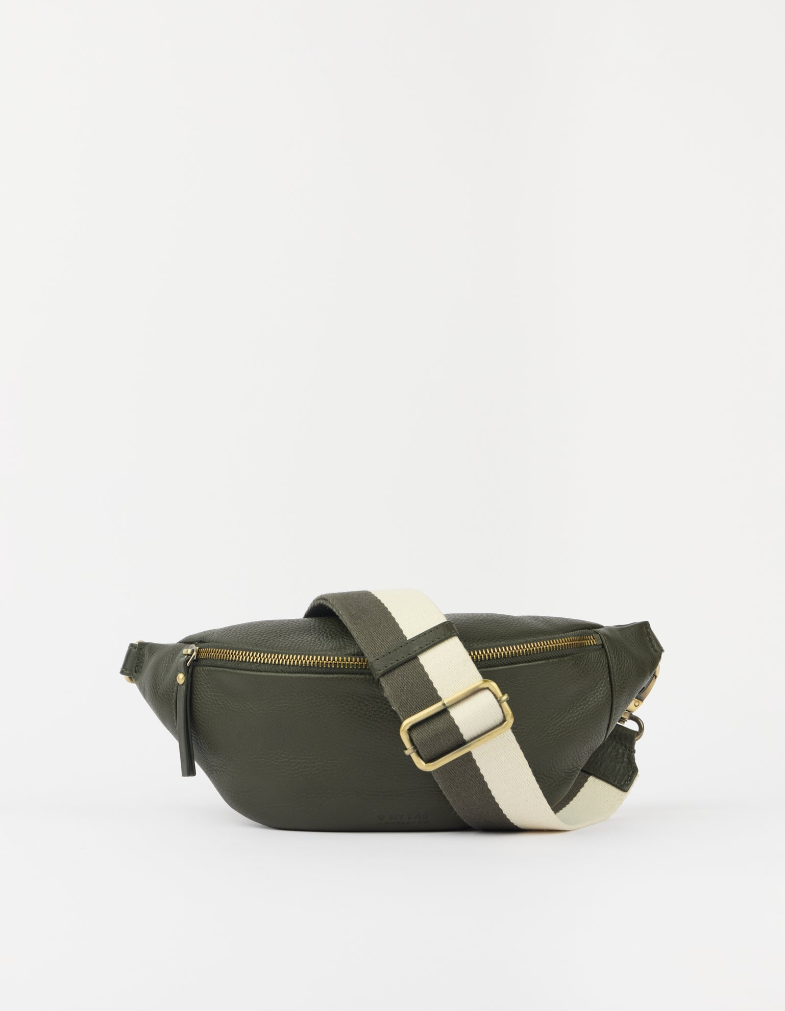 Niko Bum Bag w/Webbing Strap Striped - Moss Soft Grain Leather