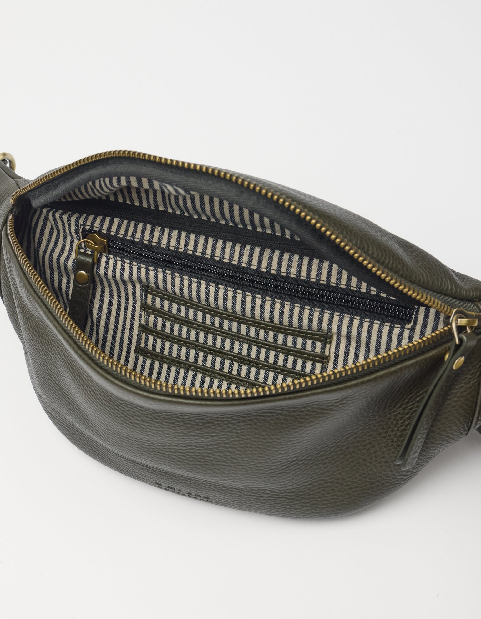 Niko Bum Bag w/Webbing Strap Striped - Moss Soft Grain Leather