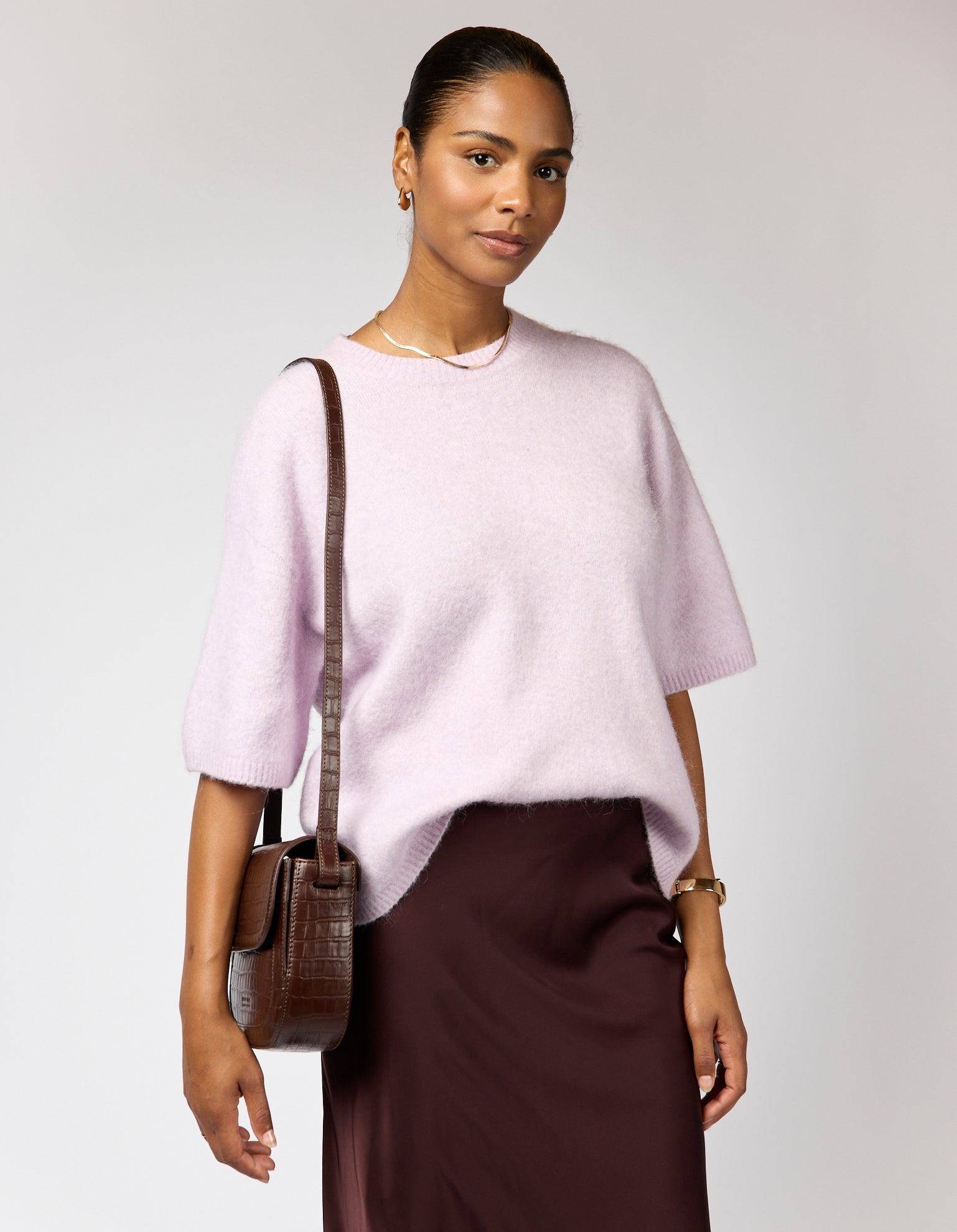 Nina - Chocolate Croco Print Leather